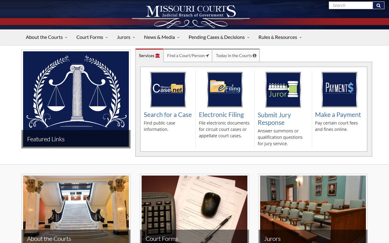 Missouri Courts Case.net system for related bankruptcy records searches