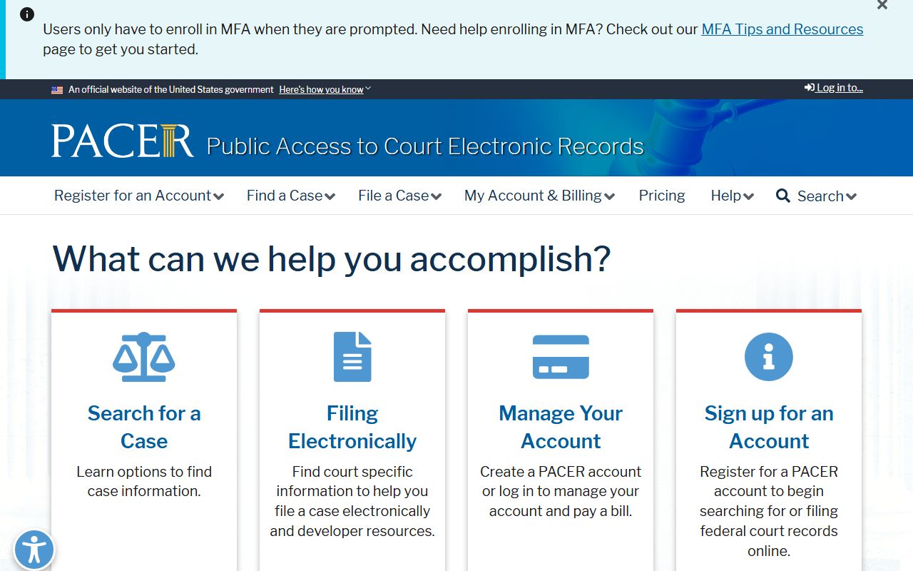 PACER system for accessing Missouri bankruptcy records electronically